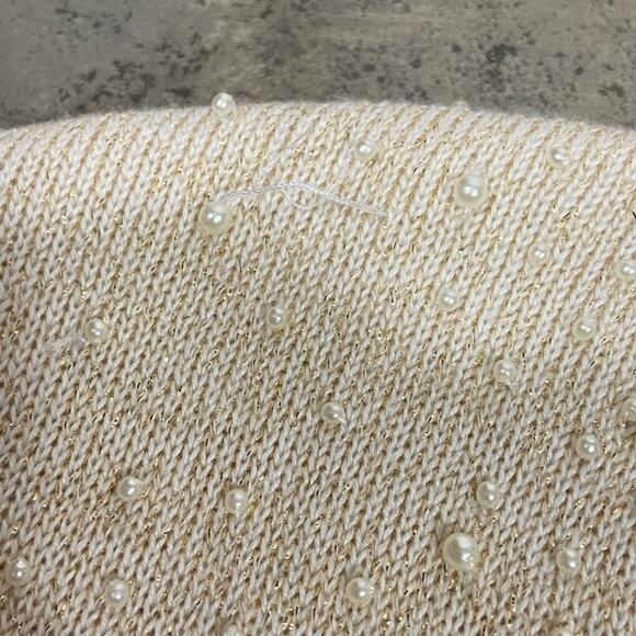 Vintage 80s Drapers & Damon’s XL Neutral Tan Sweater Tee Shirt w/ Pearl Accents - Picture 12 of 13